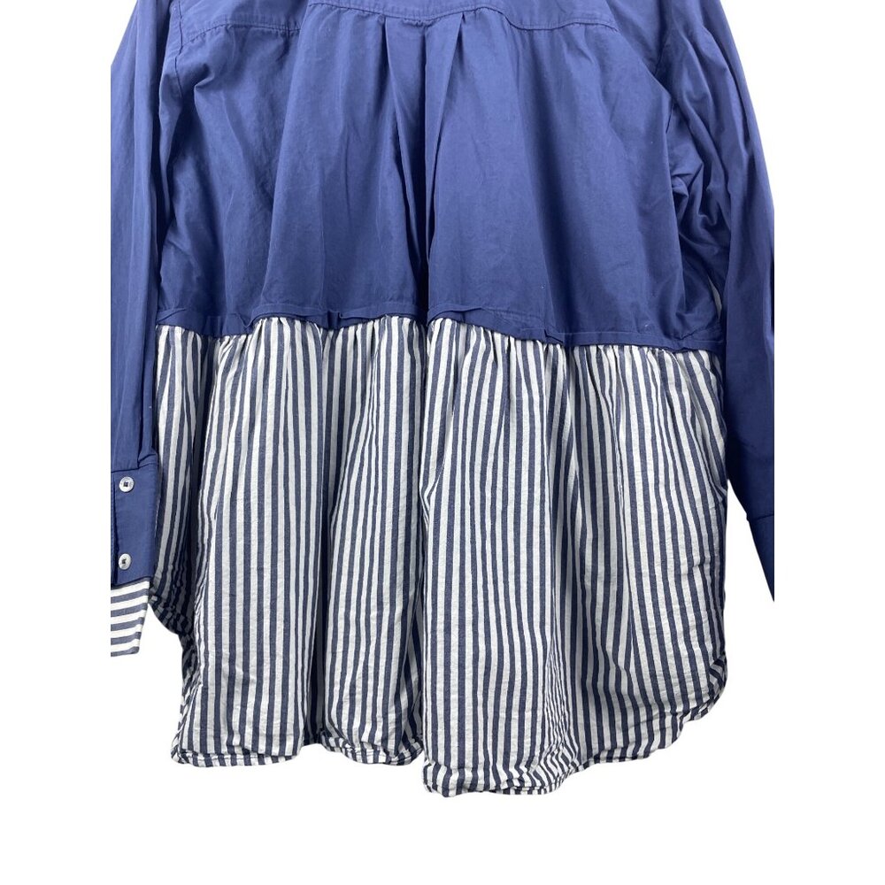Anthropologie Women's Size Large Blue Twofer Oversized Popover Button Down Top - Picture 8 of 9